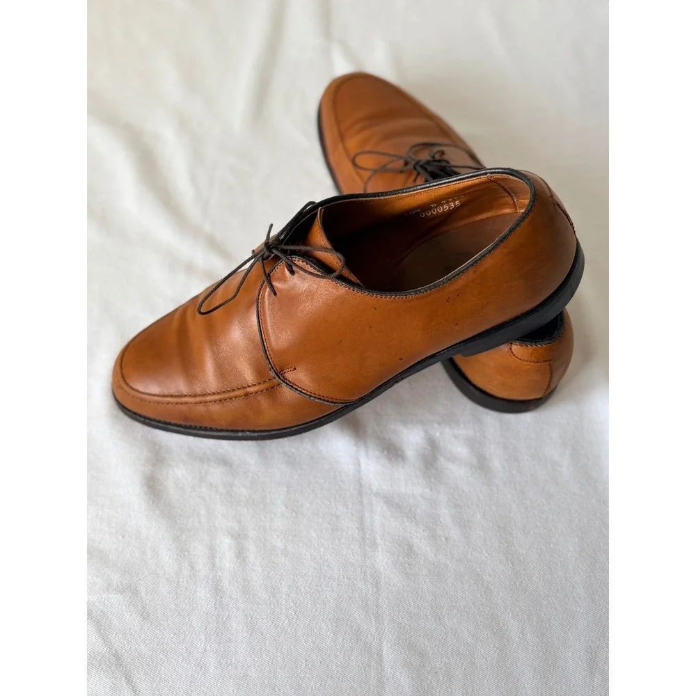 Allen Edmonds Slayton Derby Shoes 10.5 D Tan Good Split Toe Leather USA 9324